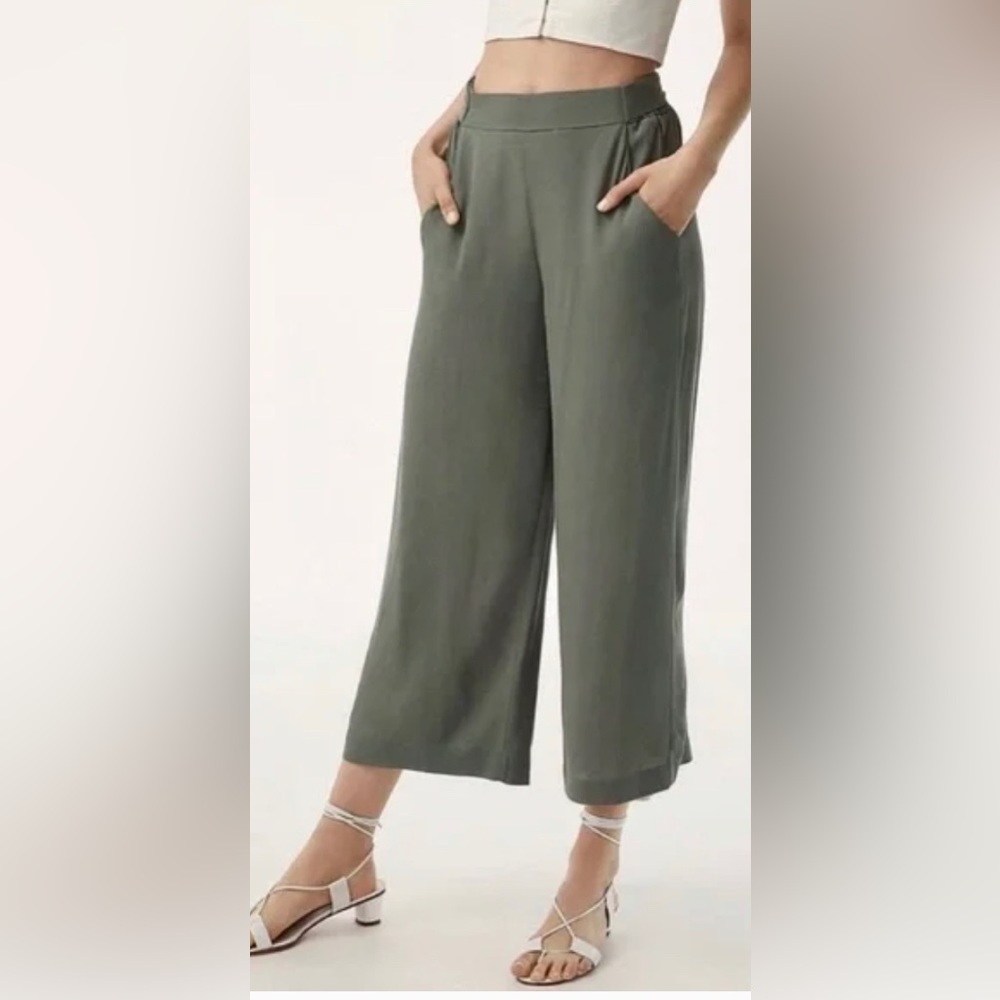 ARITZIA WILFRED faun pants sage green size XS wide leg crop - Picture 1 of 7
